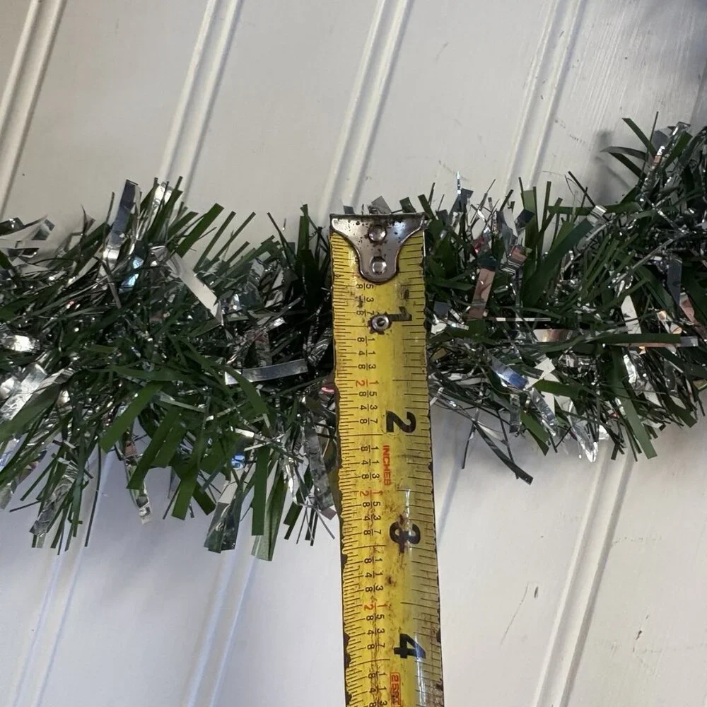 Green Silver Tinsel Foil Christmas Tree Garland Decor 152” Length